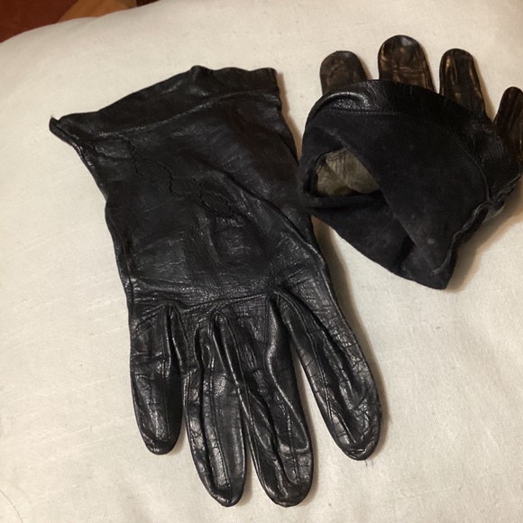 Black Leather gloves, VTG - Picture 4 of 9